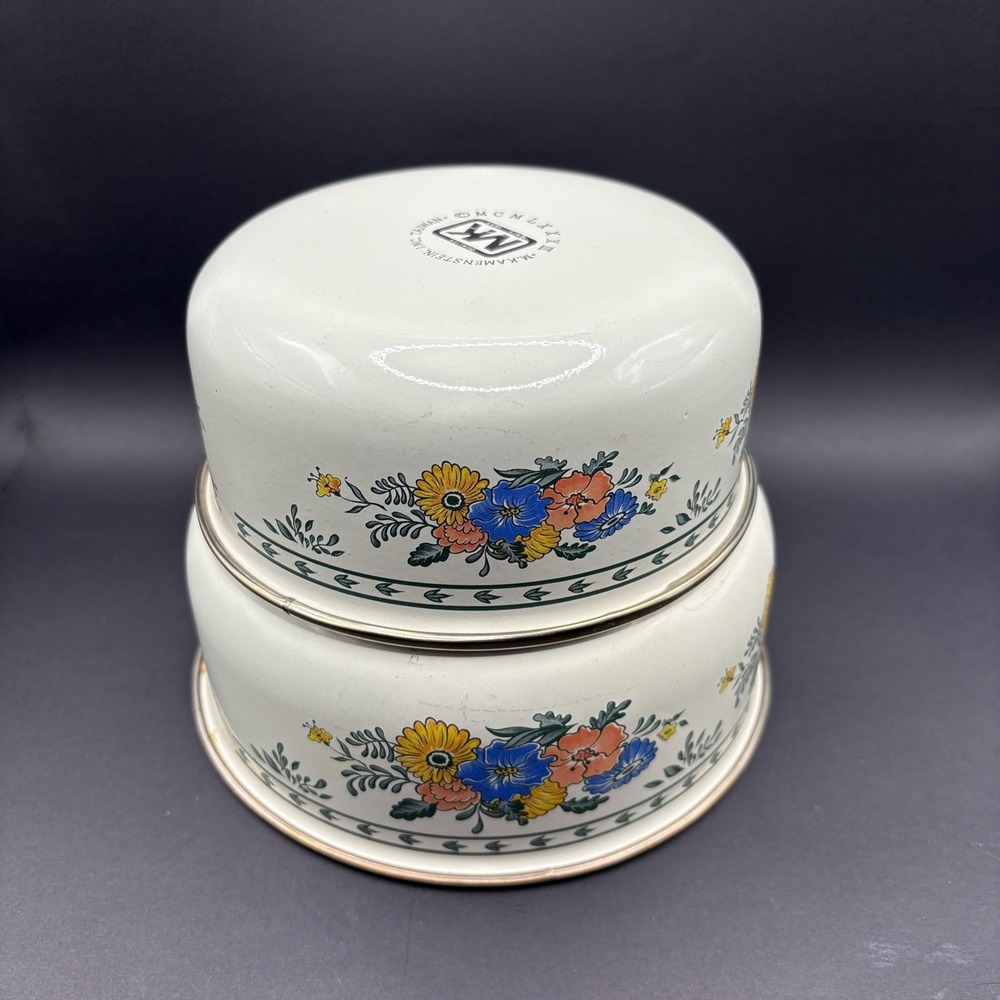 VINTAGE 1983 M. Kamenstein Floral Enamel Nesting Bowls Set of 2 Old Amsterdam